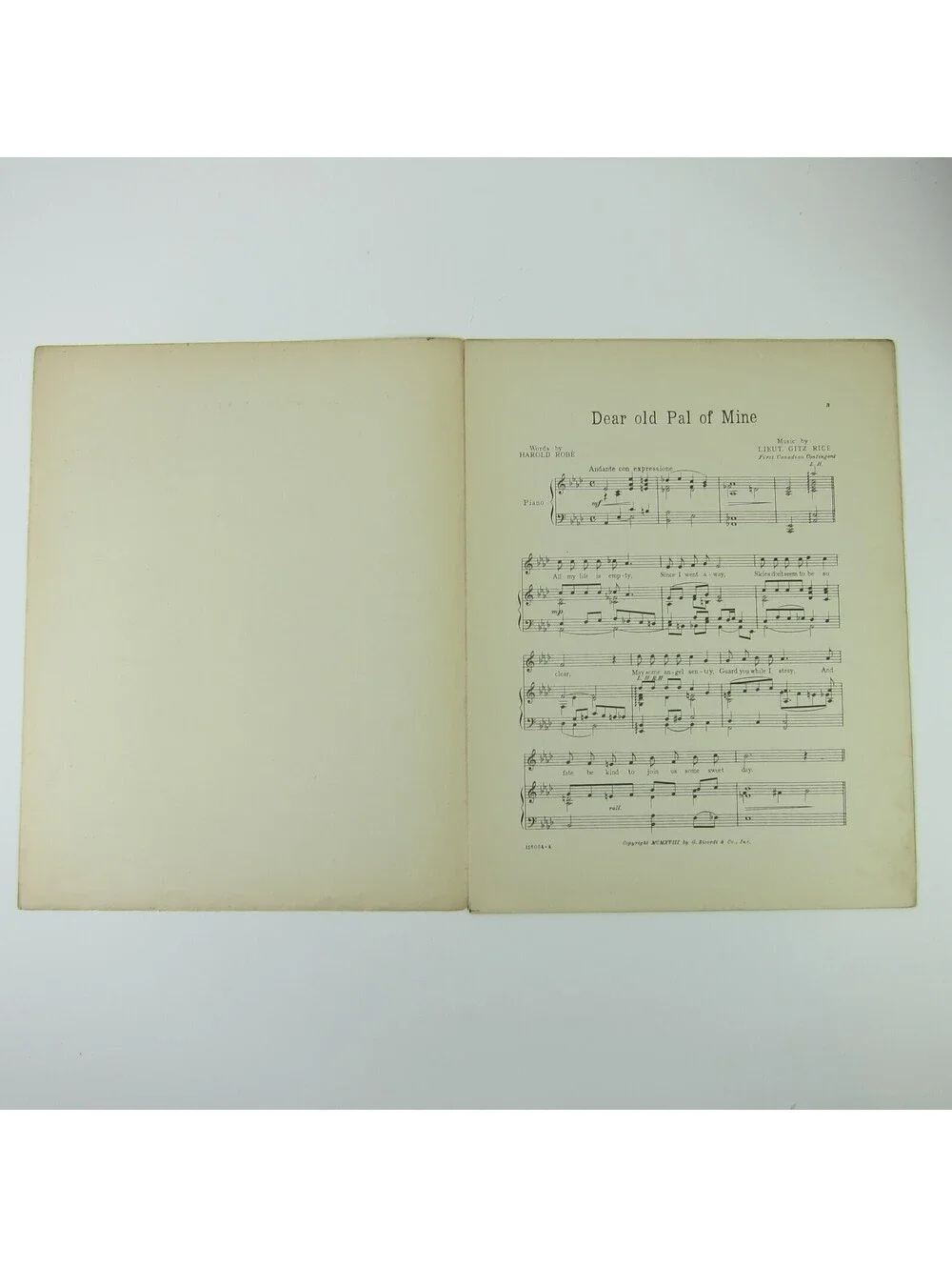 Sheet Music Dear Old Pal of Mine Gitz Rice John McCormack Robe WWI Antique 1918